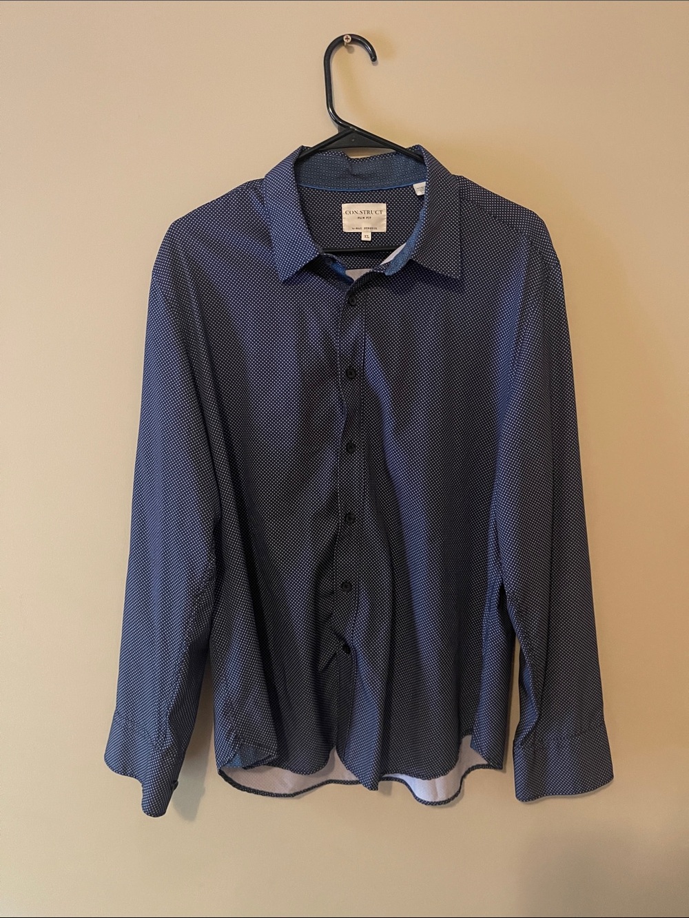 Kenneth Cole Navy Microdot Long-Sleeve Dress Shirt